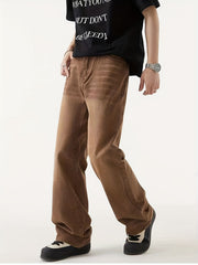 Y2k Vintage Straight Leg Jeans Men's Washed Denim Pants