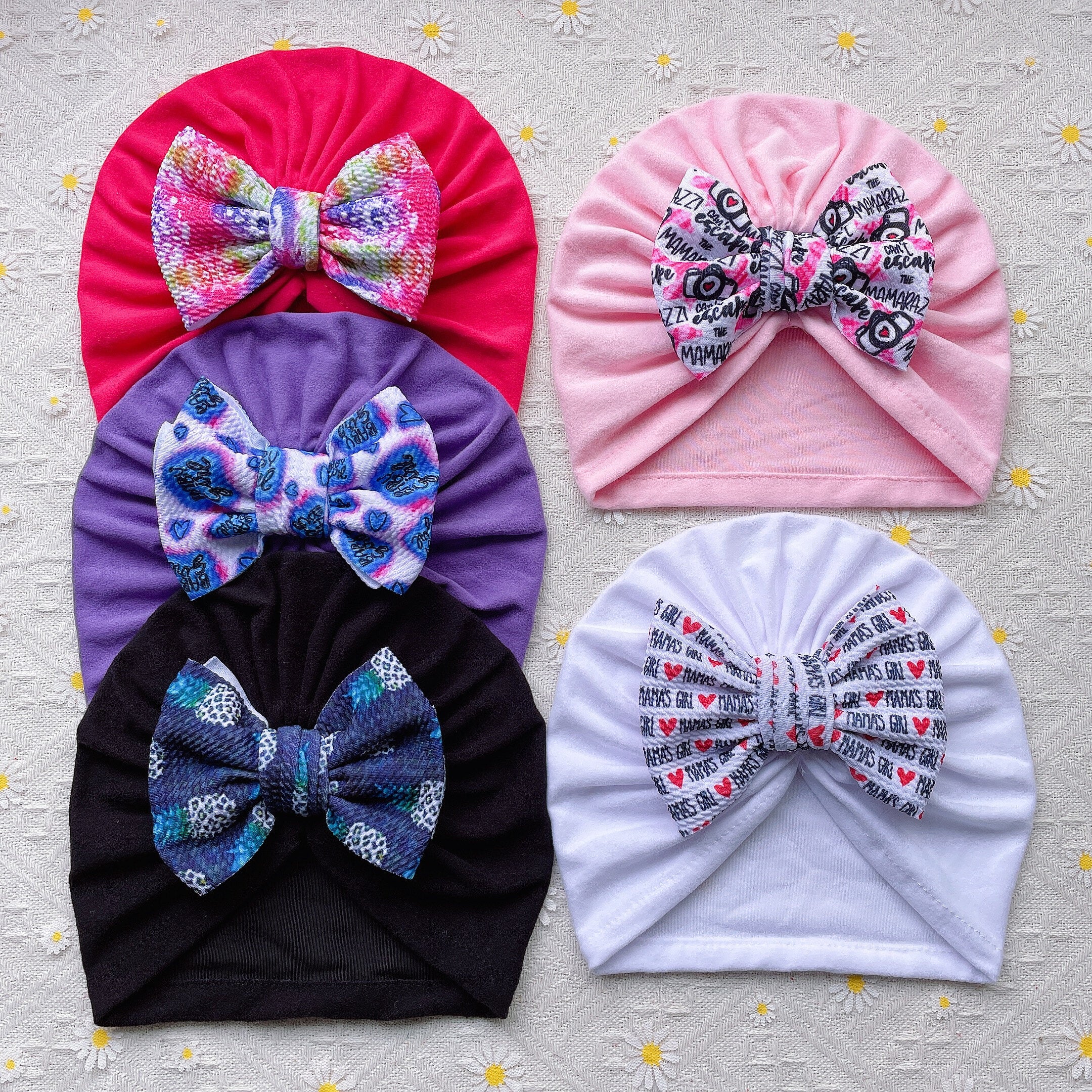 5pcs Baby Bow Hat Stretch Beanie Hat For Newborn Boys and Girls