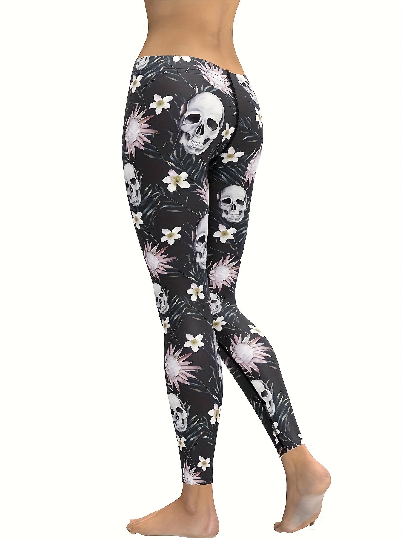 Women's Skull & Flower Leggings for Yoga & Fitness
