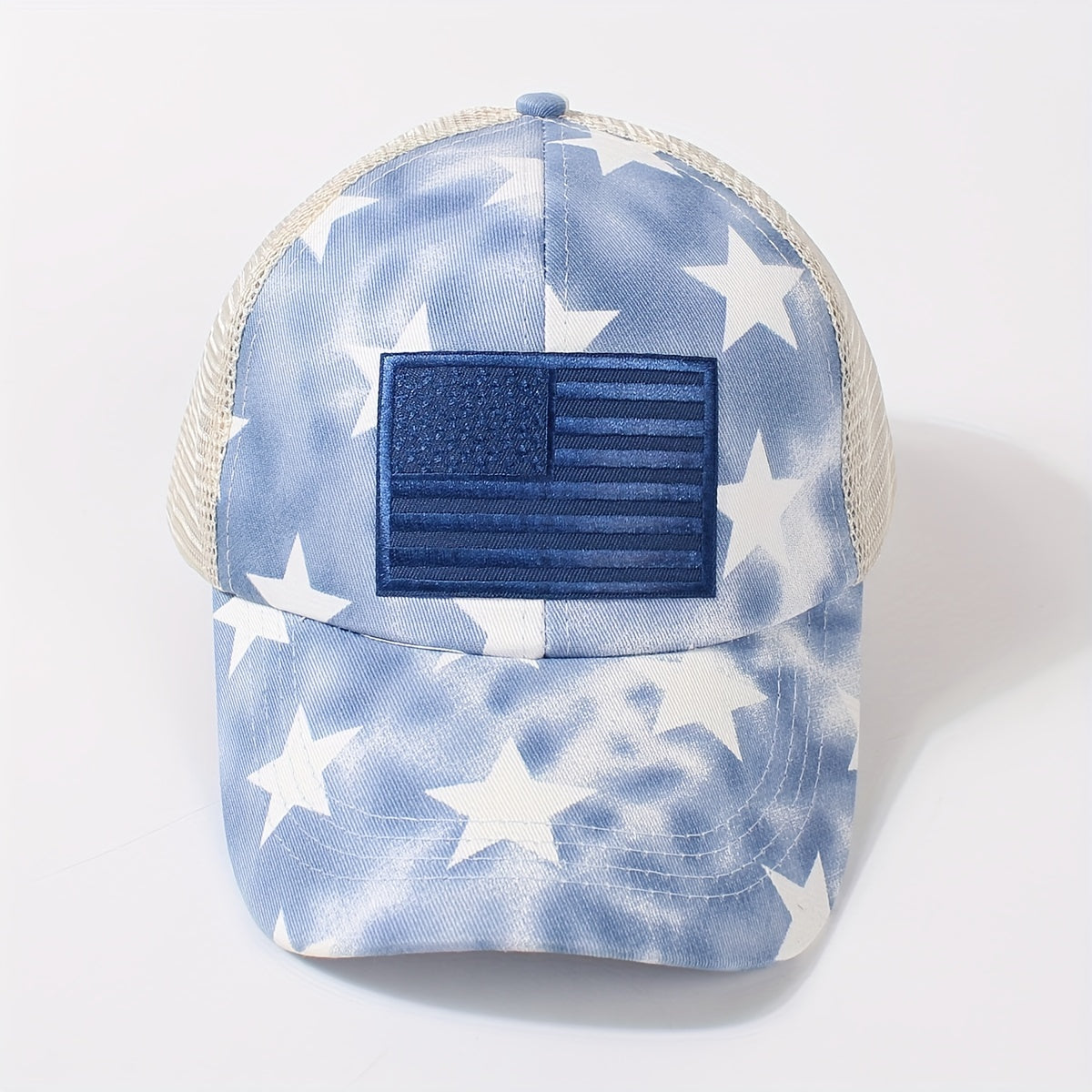 Star Print Ponytail Trucker Hat Flag Embroidery Independence Baseball Cap