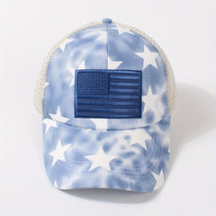 Star Print Ponytail Trucker Hat Flag Embroidery Independence Baseball Cap