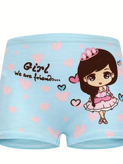 4pcs Girl's Cotton Boxer Briefs Cartoon Pattern Shorts