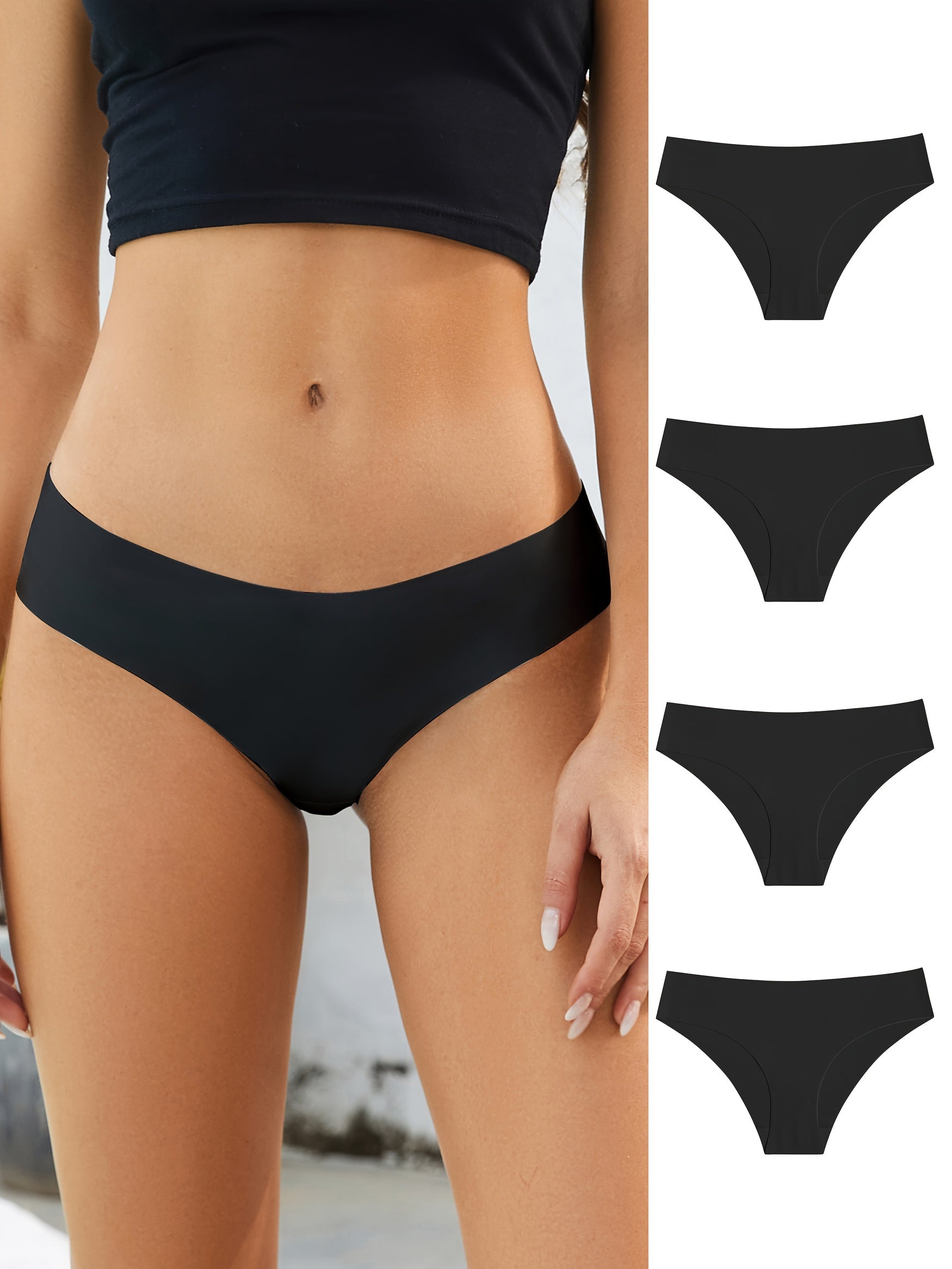 4pcs Seamless Solid Briefs Comfy Breathable Stretchy Intimates Panties
