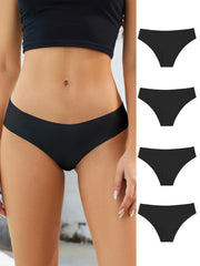 4pcs Seamless Solid Briefs Comfy Breathable Stretchy Intimates Panties