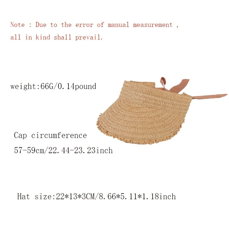Women's Khaki Frayed Edges Visor Hat Lightweight Wide Brim Sunscreen Beach Cap