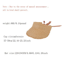 Women's Khaki Frayed Edges Visor Hat Lightweight Wide Brim Sunscreen Beach Cap