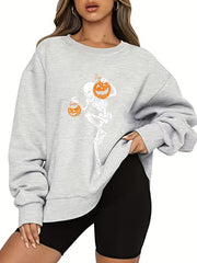 Skull Print Pullover Sweatshirt for Women