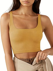 Y2K Ribbed Crop Tank Top Sexy Square Neck Sleeveless Summer Women's Clothing