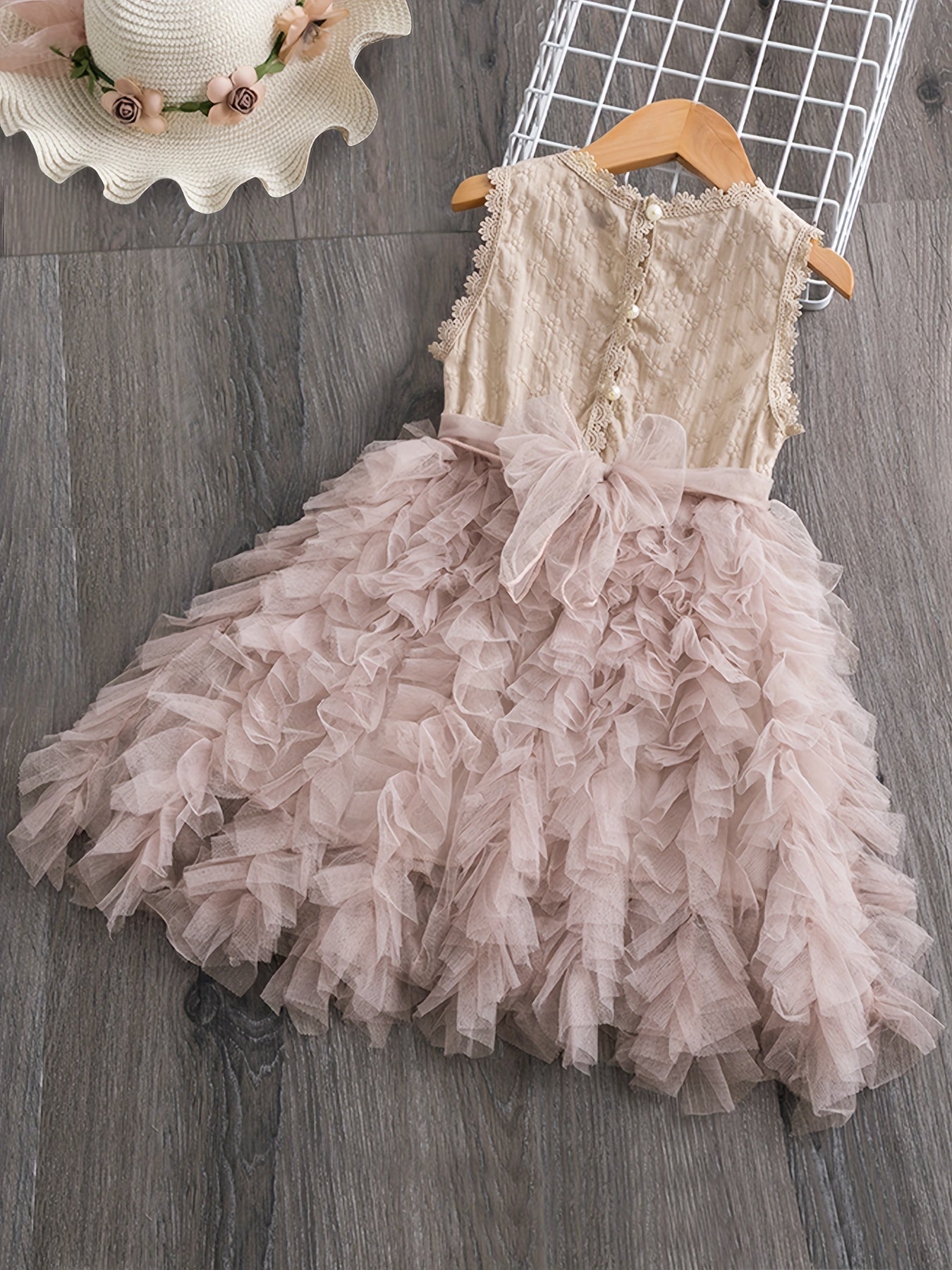 Toddler Girls Flower Embroidery Tutu Party Dress