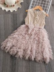 Toddler Girls Lace Flowers Embroidery Tutu Dress For Party