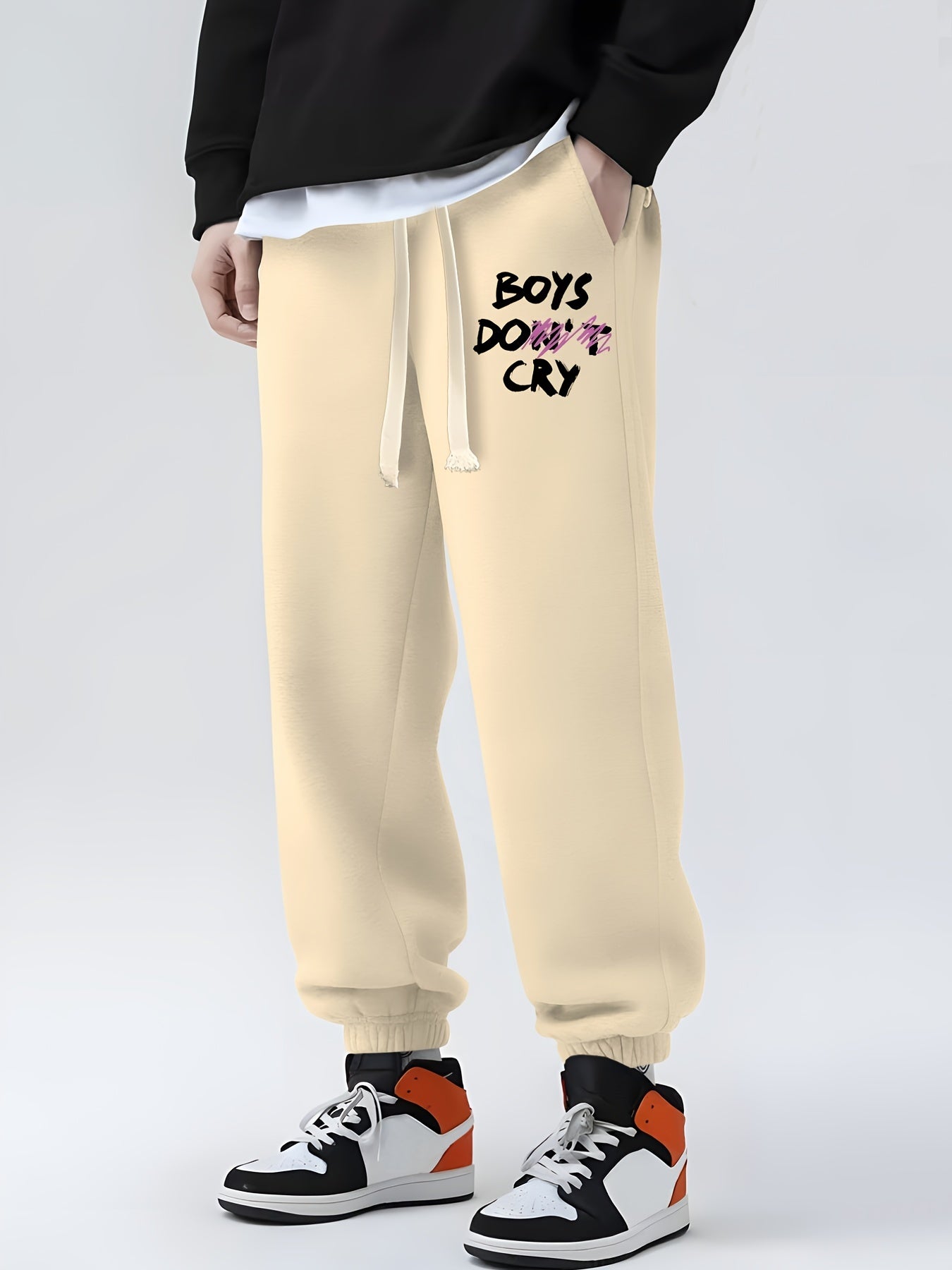 Boys Do Cry Print Drawstring Sweatpants Loose Fit Men's Casual Joggers