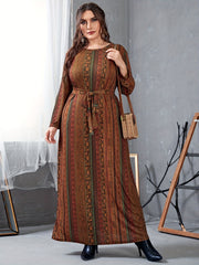 Boho Dress Paisley Print Long Sleeve Round Neck Maxi Dress