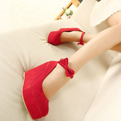 Red Bowknot Platform Wedge Sandals