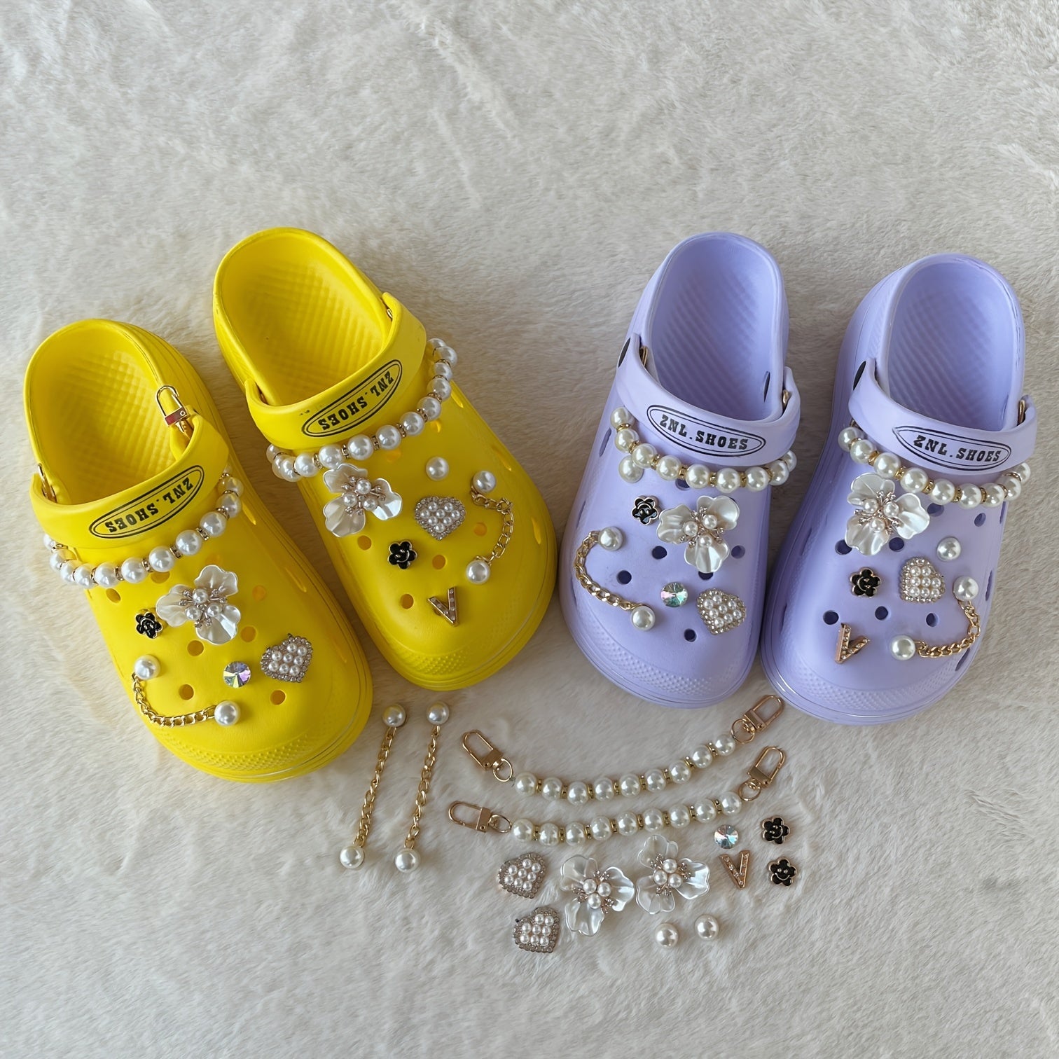 Pearl Flower Chain Shoe Charms For Clogs DIY Shoes Accessories