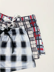 3 Pack Plus Size Casual Loungewear Shorts Women's Plus Plaid Print