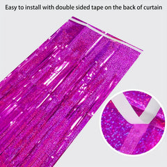 3 Pack Rose Red Metallic Tinsel Foil Fringe Curtains for Parties