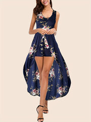 Floral Print Sleeveless Romper With Skirt