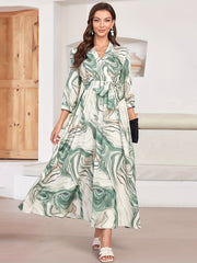 Marble Print Surplice Neck Dress 3/4 Sleeve Midi Dress