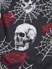 Skull Print Pajama Set with Lace Trim