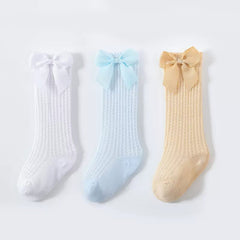 Bow Decor Thin Knit High Socks for Girls