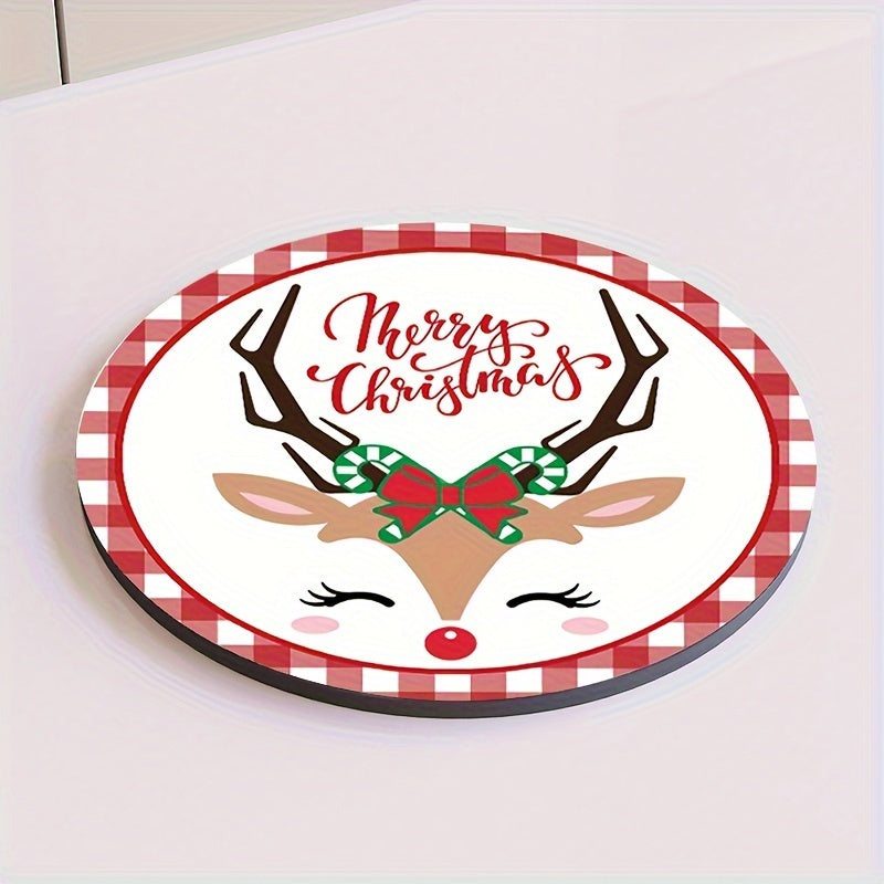 4pcs Christmas Reindeer Printed Cup Mat Diatomaceous Earth Water Absorbing Mat
