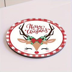 4pcs Christmas Reindeer Printed Cup Mat Diatomaceous Earth Water Absorbing Mat