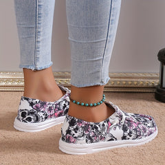 Women's Skull & Flower Print Canvas Shoes Casual Lace Up Outdoor Shoes