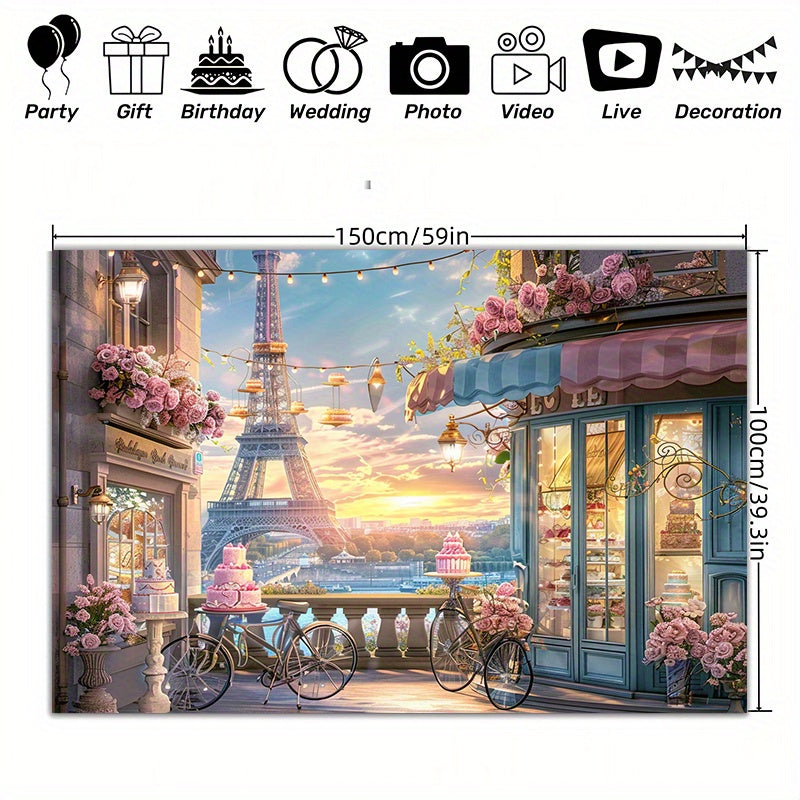 Parisian Birthday Cake Shop Photography Backdrop