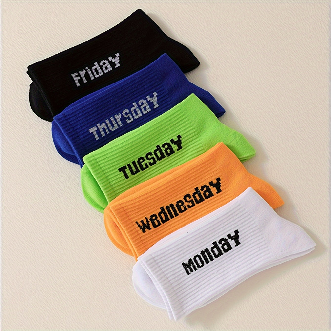 5 Pairs Women's Plus Crew Socks Set with Letter Graphic