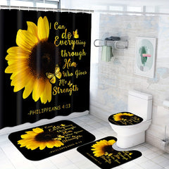 Sunflower Butterfly Shower Curtain Waterproof Fabric Bathroom Decor