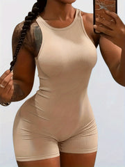 Sexy Bodycon Workout Romper Sleeveless Crew Neck Women's Clothing