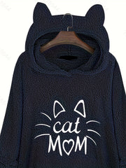 Cat Mom Print Hoodie Casual Long Sleeve Sweatshirt