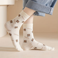 5 Pairs Cartoon Bear Socks Women's Mid Tube Stockings