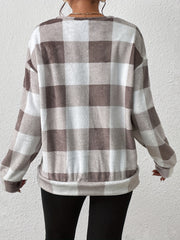 Plaid Pullover Sweatshirt Crew Neck for Fall & Winter Women's Clothing