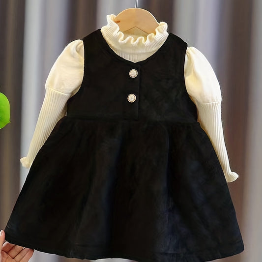 Sleeveless Winter Dress For Toddler Girls Button Collar Tank Dress