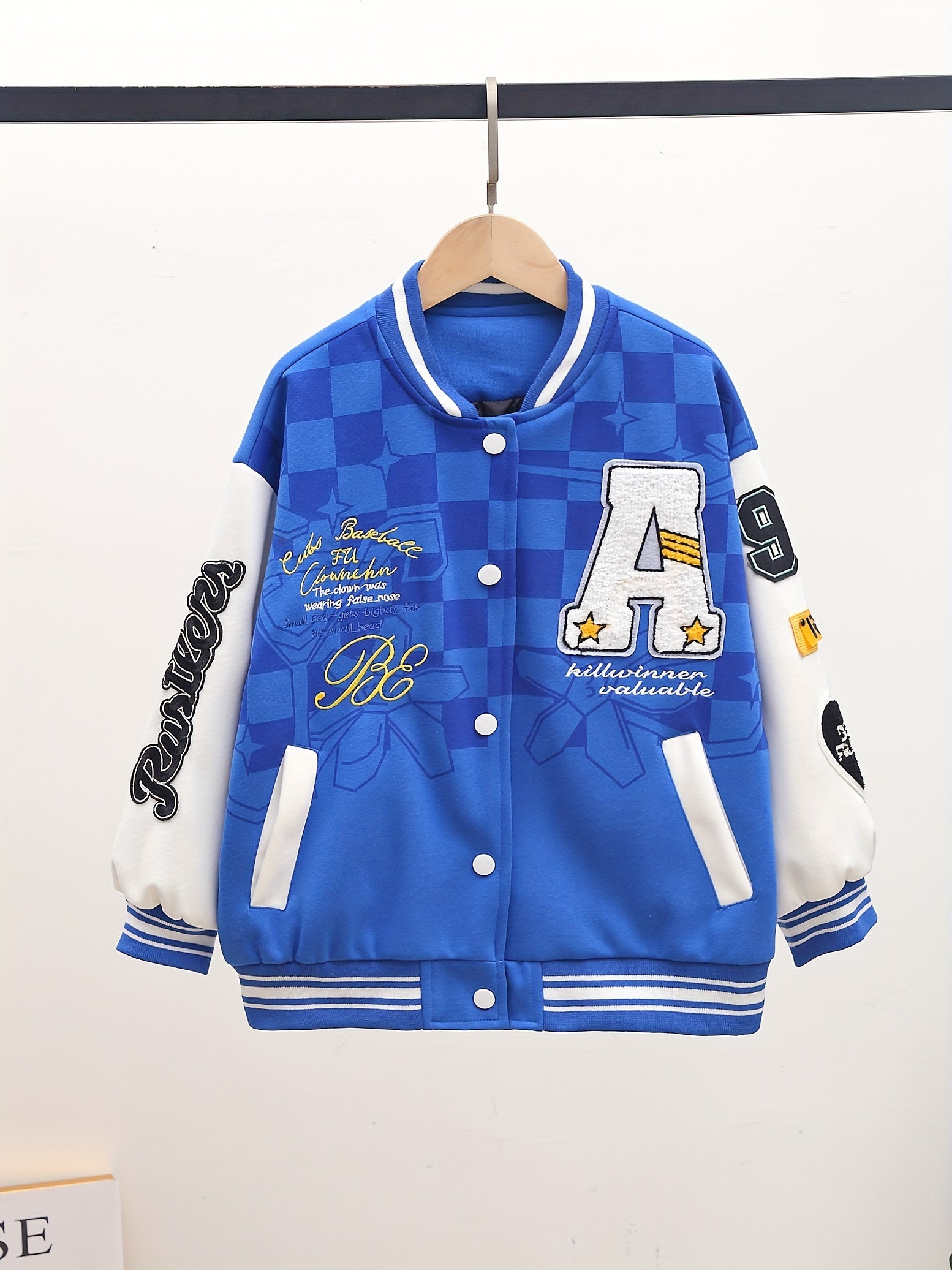Girls' Letter Graphic Varsity Jackets Long Sleeve Baseball Uniform