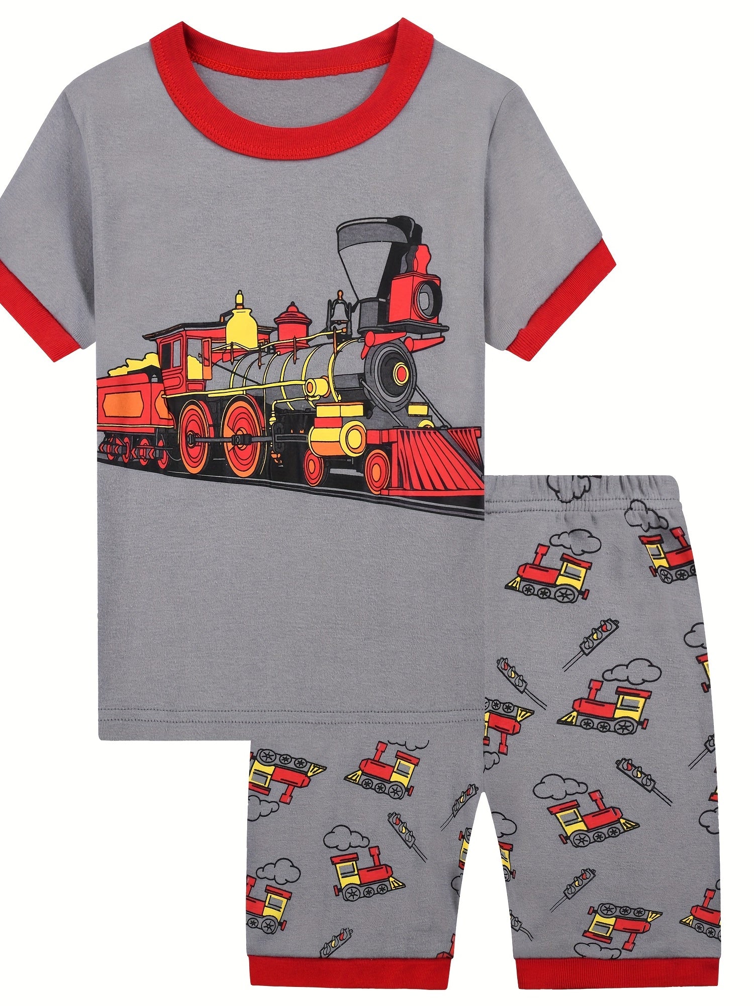 Boy's Train Graphic Print Pajamas T shirt & Shorts Set
