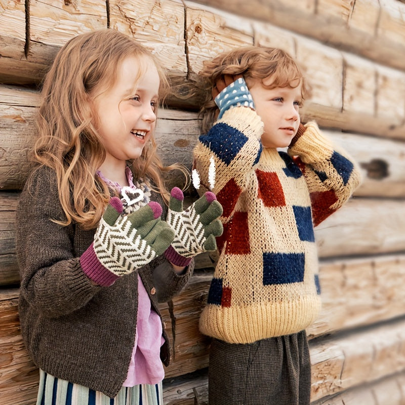 Kids Knitted Touch Screen Gloves for Spring Autumn Winter, Boys Girls Warm Glove