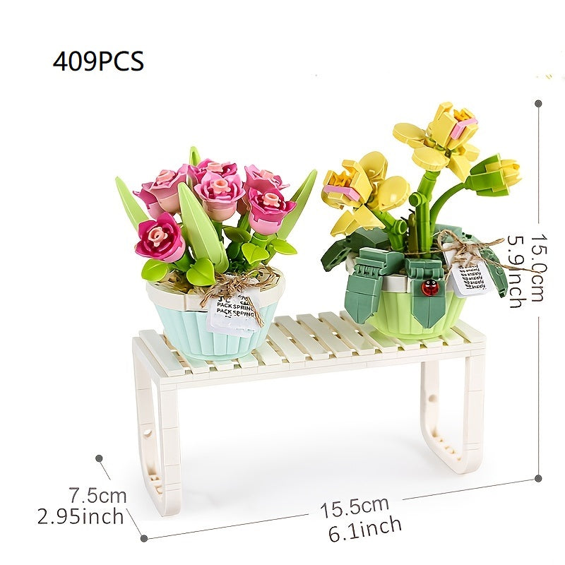 Mini Bonsai Building Blocks Flower DIY Plant Model Desktop Decoration Toy