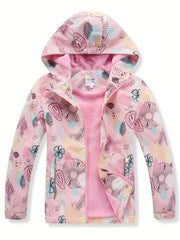 Girls Outdoor Fleece Lined Waterproof Jacket With Hood