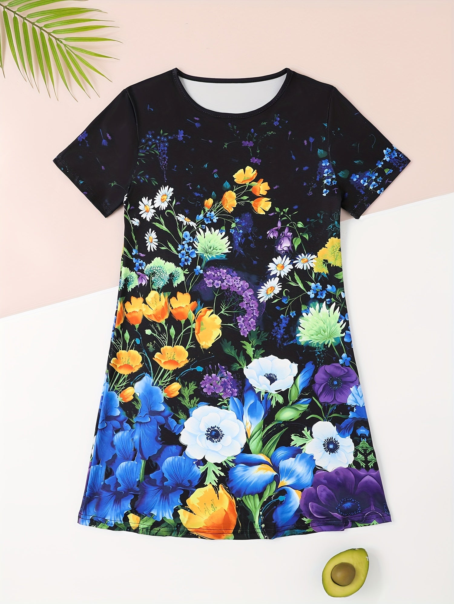 Flower Print Short Sleeve Dress for Summer Party