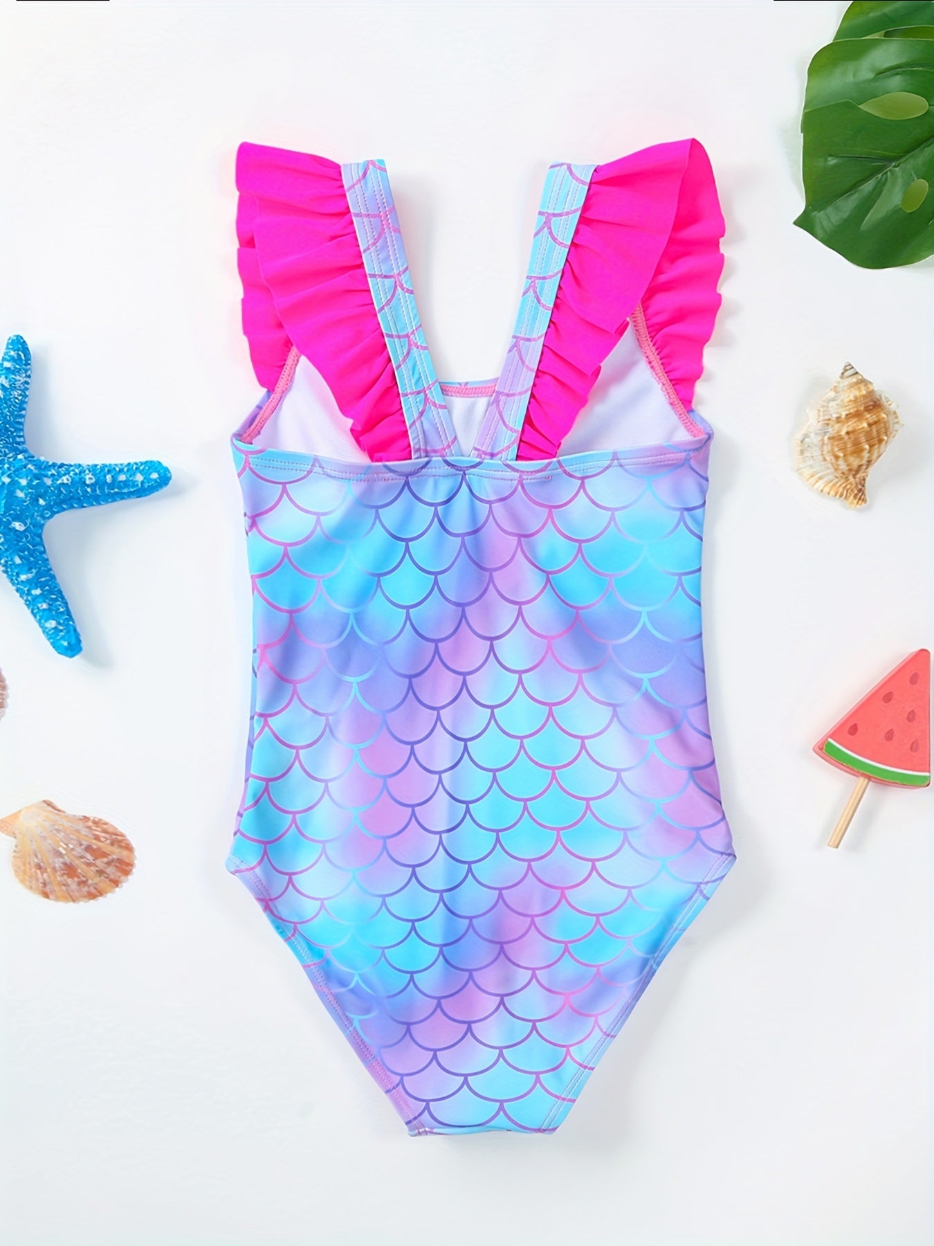 Girls Fish Scale Print One Piece Swimsuit