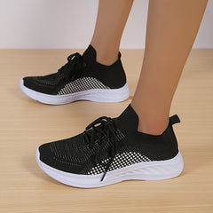 Sporty Outdoor Sneakers Women's Footwear Lace up Breathable Knit