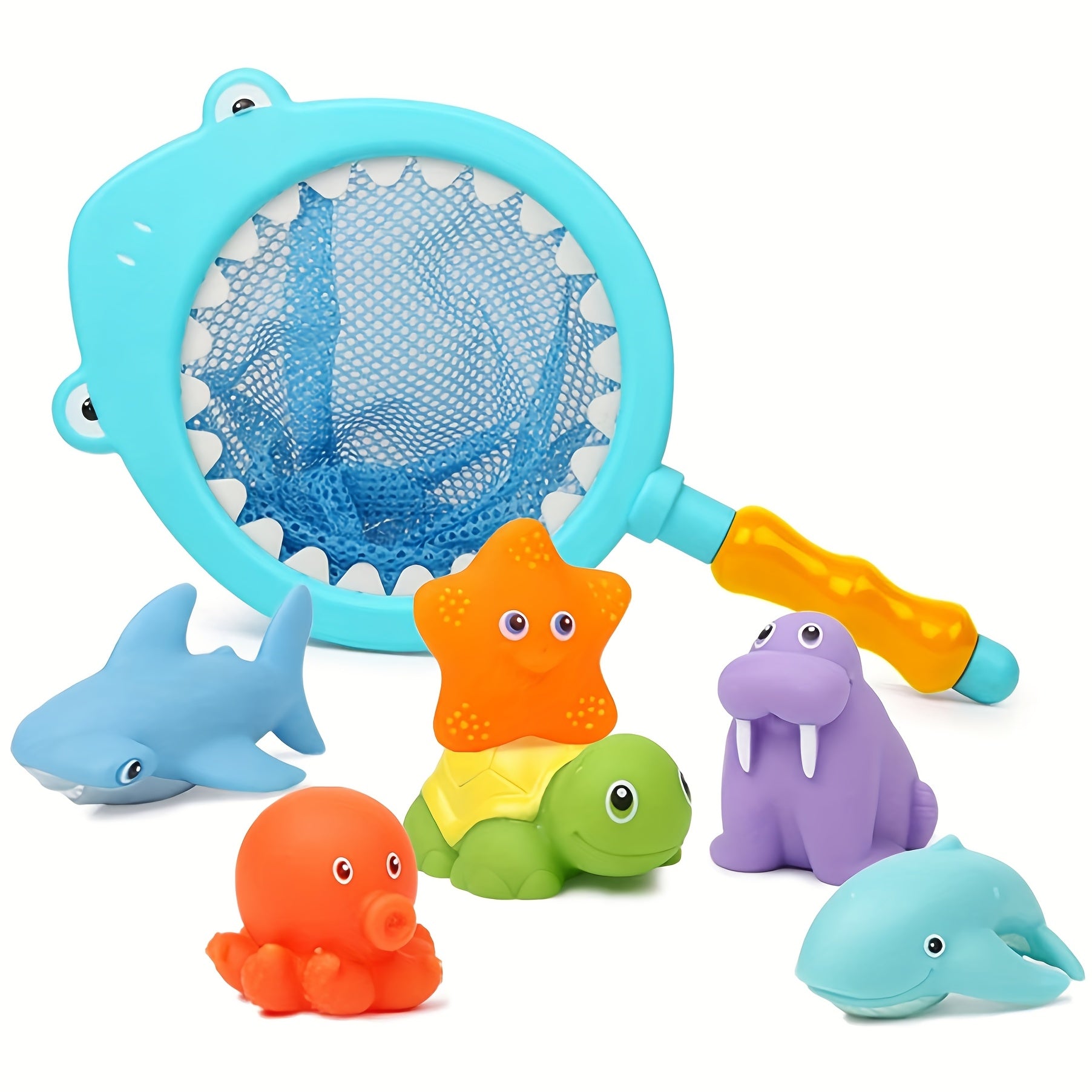 7pcs Bath Toy Set Fishing Floating Animal Toys Water Spraying Fish Net Game