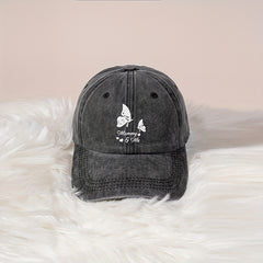 Vintage Butterfly Print Baseball Cap Distressed Sunshade Hat