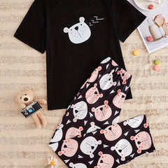 Cartoon Print Pajama Set Short Sleeve Top & Pants