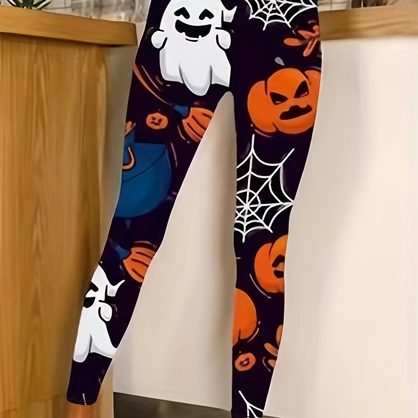 Halloween Leggings Ghost Pumpkin Spider Web Print High Rise