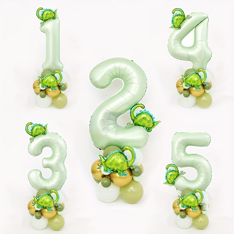 27pcs Olive Green Dinosaur Number Balloons Party Decor