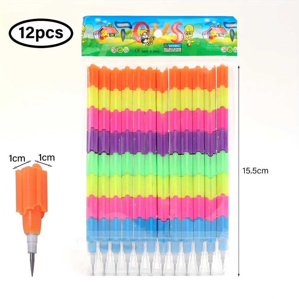 12PCS Colorful Stackable Pencil Party Favors for Kids Back to School Supplies