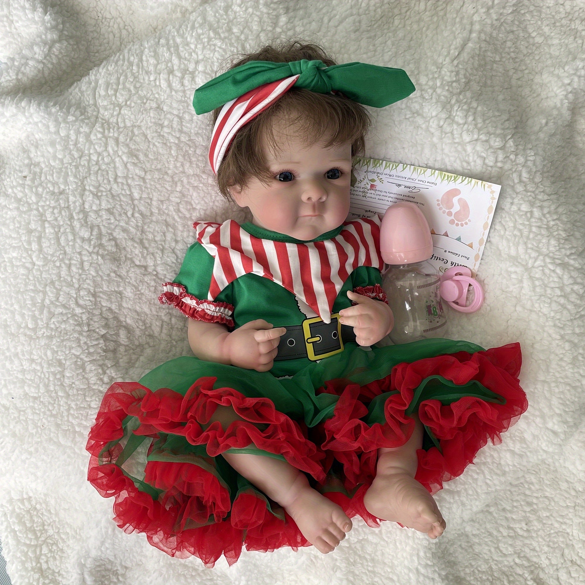 Soft Silicone Reborn Doll in Christmas Dress